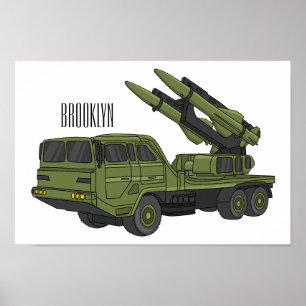 Poster Military missile truck cartoon illustration