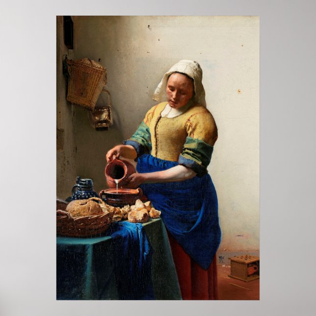 Poster Milkmaid Kitchen Maid par Johannes Vermeer (Devant)