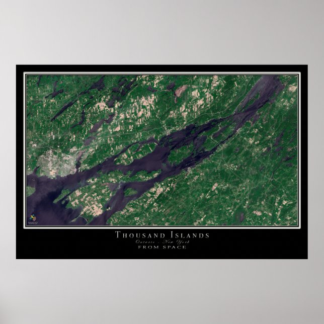 Poster Mille Îles Ontario - New York Carte satellite (Devant)