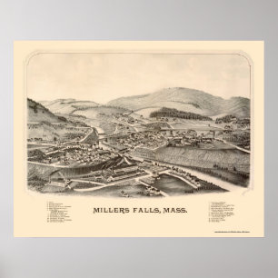 Poster Millers Falls, MA Carte panoramique - 1889