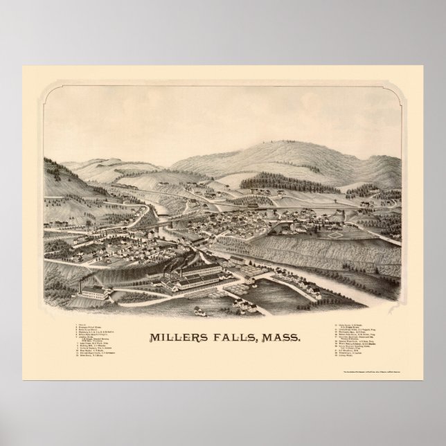 Poster Millers Falls, MA Carte panoramique - 1889 (Devant)