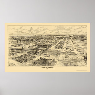 Poster Milwaukee, carte panoramique de WI - 1906
