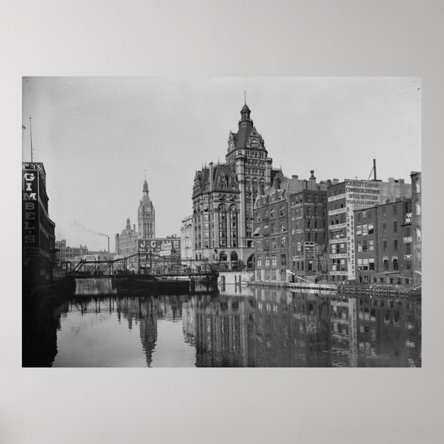 Poster Milwaukee River et Dowtown (Devant)