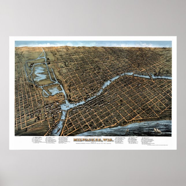 Poster Milwaukee, WI Carte panoramique - 1872 (Devant)