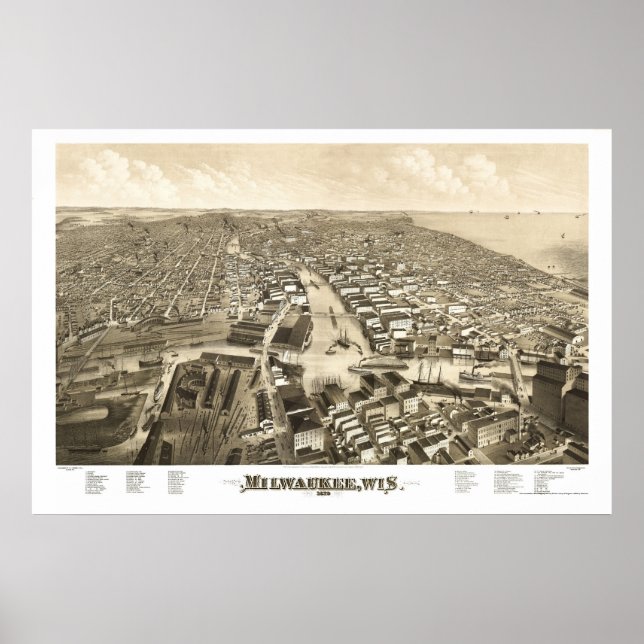 Poster Milwaukee, WI Carte panoramique - 1879 (Devant)