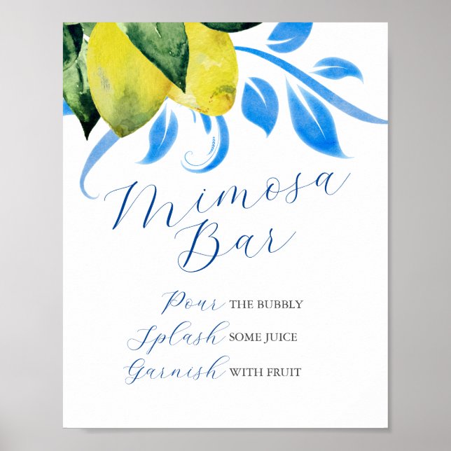 Poster Mimosa Bar Citron bleu et jaune (Devant)