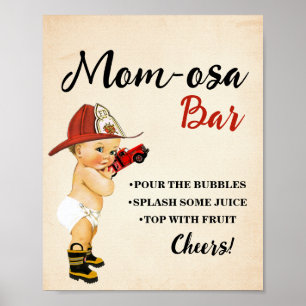 Poster Mimosa Bar Momosa Bar Baby shower pompier