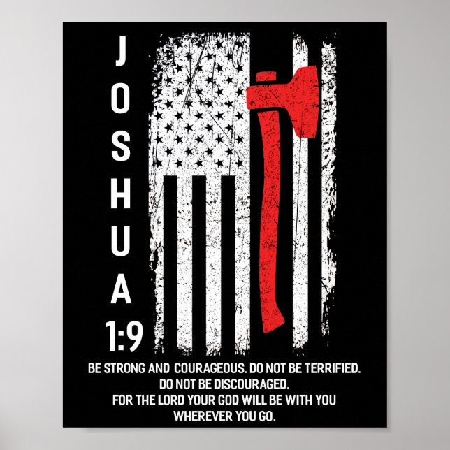 Poster Mince ligne rouge pompier Bible Verse Christian (Devant)