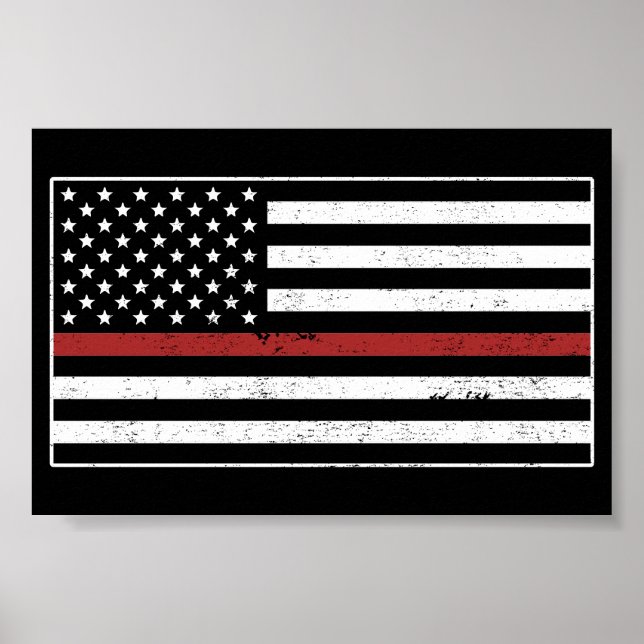 Poster Mince Red Line USA Drapeau Pompier Service d'incen (Devant)