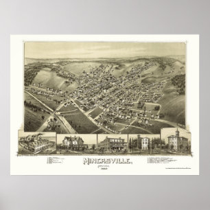 Poster Minersville, PA Carte panoramique - 1889