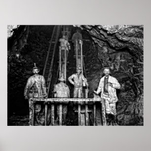 Poster Mineurs au travail dans la mine Quincy c. 1890