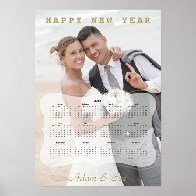 Poster Mini calendrier photo pour mariée et mariée élégan (Devant)