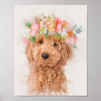 Poster Mini Goldendoodle Portrait de la Couronne de la fl