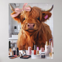 Mini Highland Cow Pink Ruban et produits de beauté