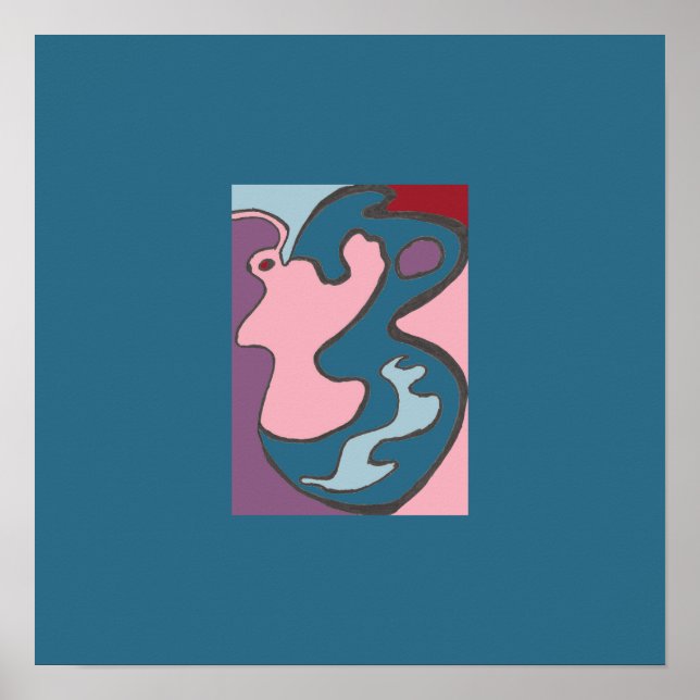 Poster Mini-imprimante rose-papillon avec double bordure (Devant)