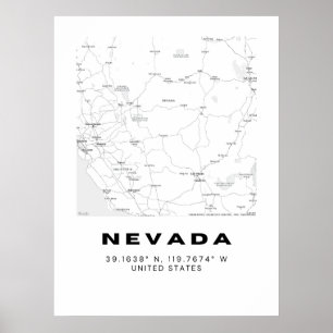 Poster Mini Nevada Map Art - noir et blanc