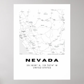 Poster Mini Nevada Map Art - noir et blanc