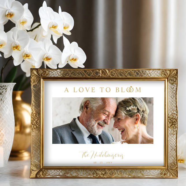 Poster Mini-romantique Mariage photo Anniversaire or (Minimalist Romantic Wedding Photo Anniversary in Faux Gold Posters for Welcome Guests.)