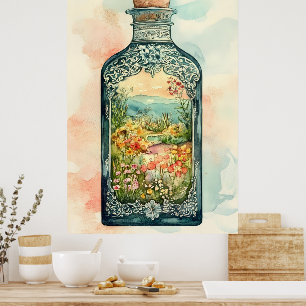 Poster Miniature paysage printanier enfermé dans un ornem