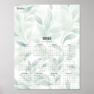 Poster minimal 2025 Wall Calendar Pale Green Leaf