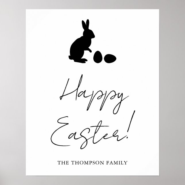Poster Minimal Black Happy Easter With Bunny Silhouette (Devant)