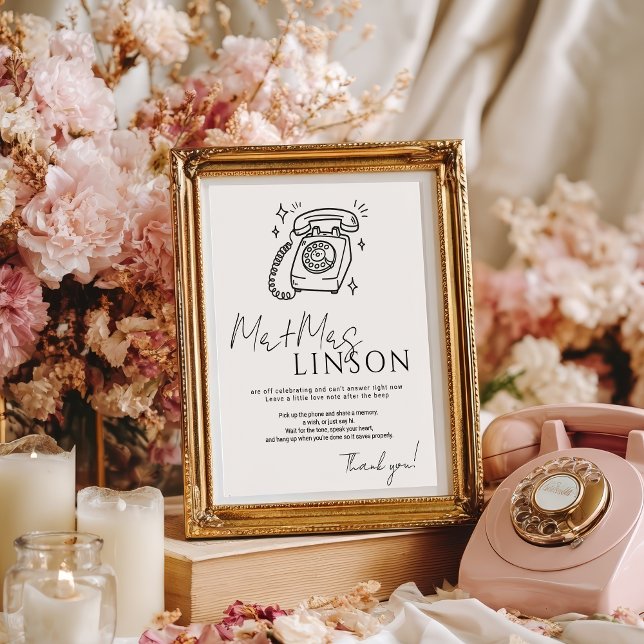 Poster Minimal Black Voicemail Audio Mariage du livre d'o (Minimal Black Voicemail Audio Guestbook Wedding)