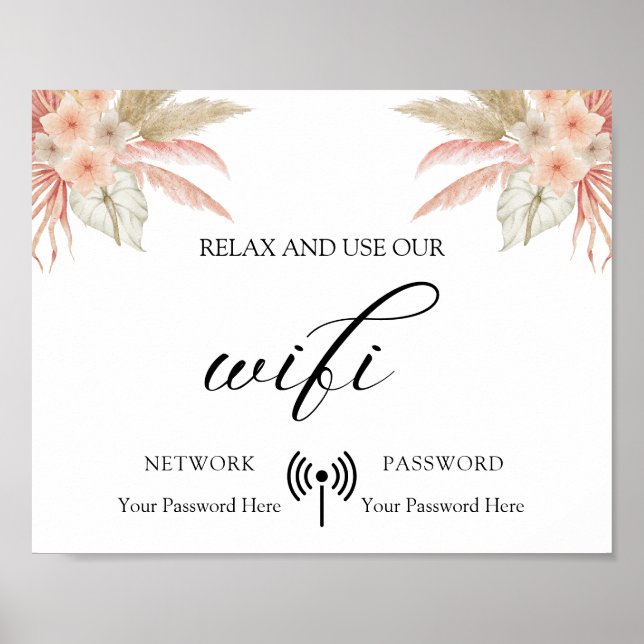Poster minimal Boho Floral Mariage Wifi (Devant)
