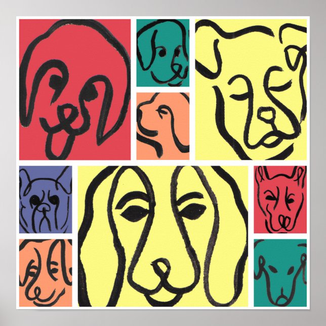 Poster Minimal Dogs Line Art Collage (Devant)