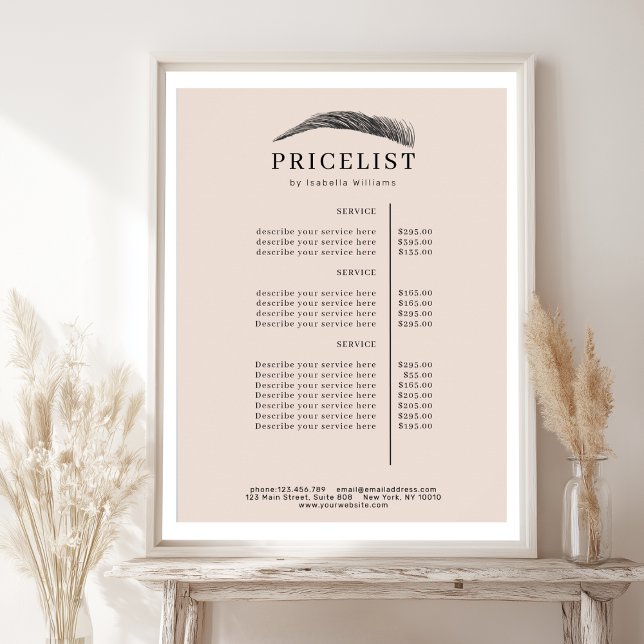 Poster Minimal Elegant Eyebrow Salon Pricelist (Minimal Elegant Eyebrow Salon Pricelist Poster)