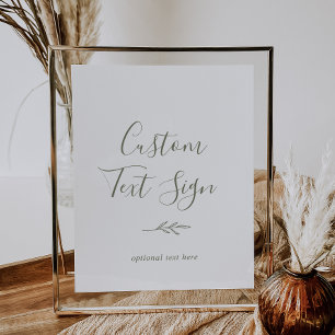 Poster Minimal Leaf   Olive Green Custom Text Sign