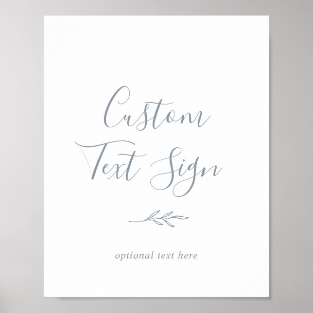 Poster Minimal Leaf | Panneau de texte personnalisé bleu  (Devant)
