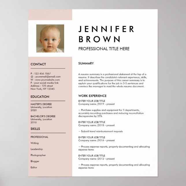 Poster Minimal resume cv with photography digital (Devant)