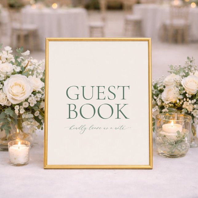 Poster Minimal Sage Green Wedding Guest Book Sign (Créateur téléchargé)