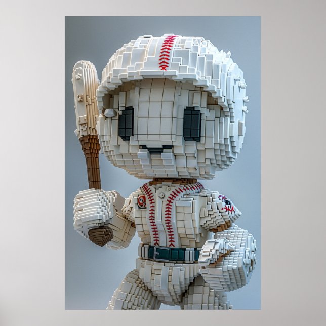 Poster Minimal Voxel Athlete in White Uniform – Baseball  (Devant)