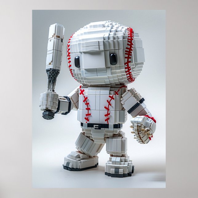 Poster Minimal Voxel Athlete in White Uniform – Baseball  (Devant)