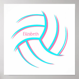 Poster minimalisme volleyball filles nom personnalisé