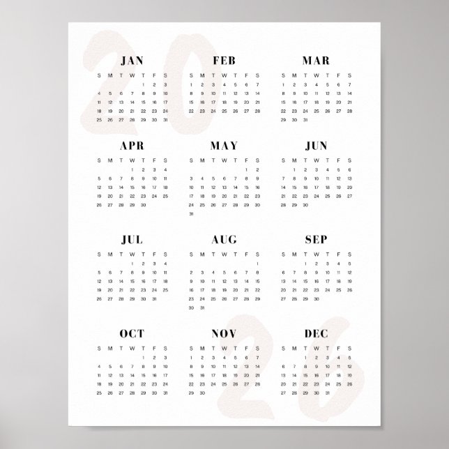 Poster Minimalist 2026 One-Page Calendar Clean Modern  (Devant)