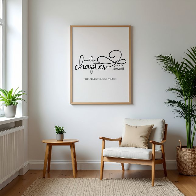 Poster Minimalist Another Chapter Book Lover Art (minimalist wall art on the wall over plants a table and a chair)