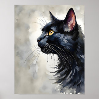 Poster Minimalist Black Cat Art Print Elegant Wall Decor
