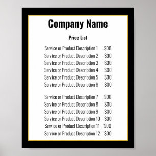 Poster Minimalist Black White Gold Template Price List