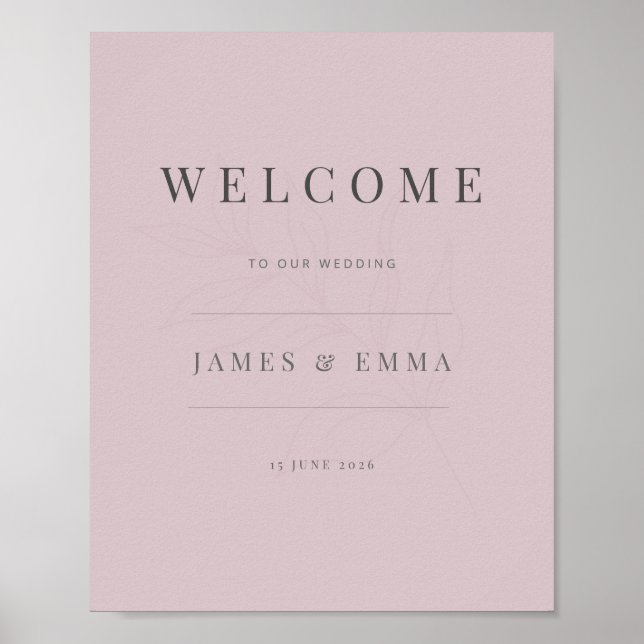 Poster Minimalist Botanical Welcome Sign Dusky Rose (Devant)