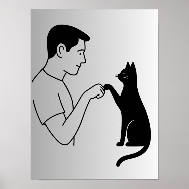 Poster Minimalist Cat Fist Bump Line Art  (Devant)