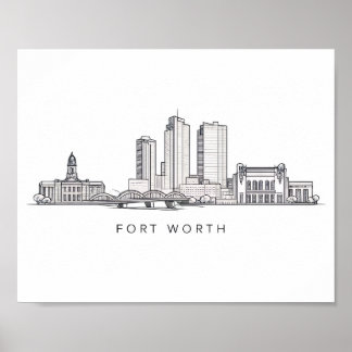 Poster Minimalist Fort Worth Skyline Line Art
