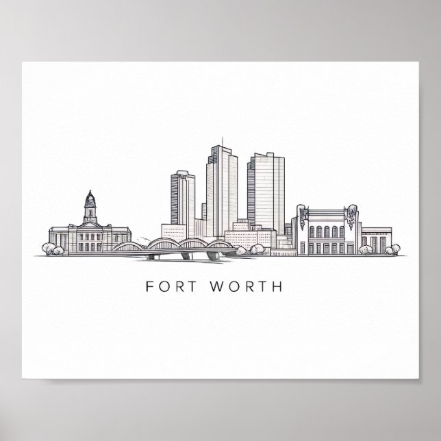 Poster Minimalist Fort Worth Skyline Line Art (Devant)