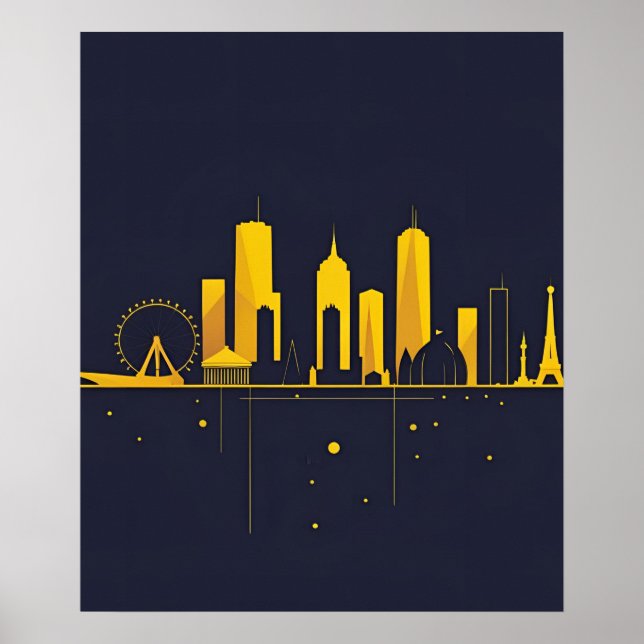 Poster Minimalist Geometric City Skyline Silhouette  (Devant)