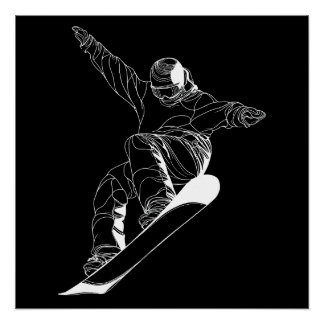 Poster Minimalist line art illustration of a snowboarder