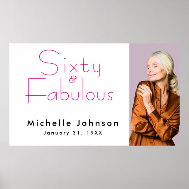 Poster Minimalist Pink 60 & Fabulous 60th Birthday Party (Devant)