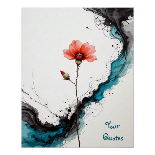Poster Minimalist Red Poppy Ink Art Print (Devant)