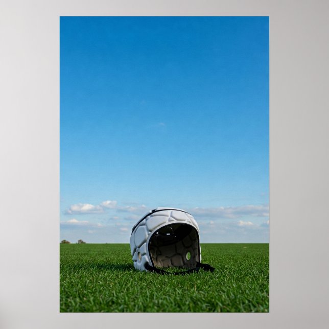 Poster Minimalist Rugby Helmet on Grass (Devant)