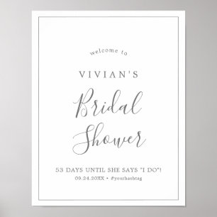 Poster Minimalist Silver Bridal Shower Welcome